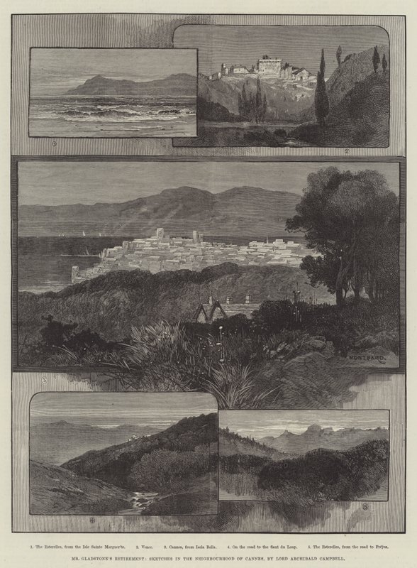 Het pensioen van Mr Gladstone, schetsen in de buurt van Cannes door Charles Auguste Loye