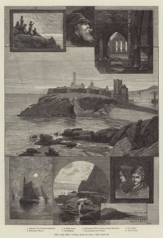 Peel en Peel Castle, Isle of Man door Charles Auguste Loye