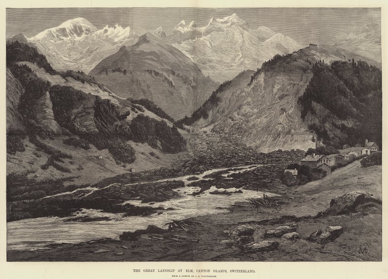 De grote aardverschuiving bij Elm, Kanton Glarus, Zwitserland door Charles Auguste Loye
