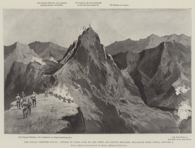 De Indiase Grensopstand, Aanval op Tangi Pass door de Eerste en Tweede Brigades, Malakand Veldmacht, 7 januari door Charles Auguste Loye