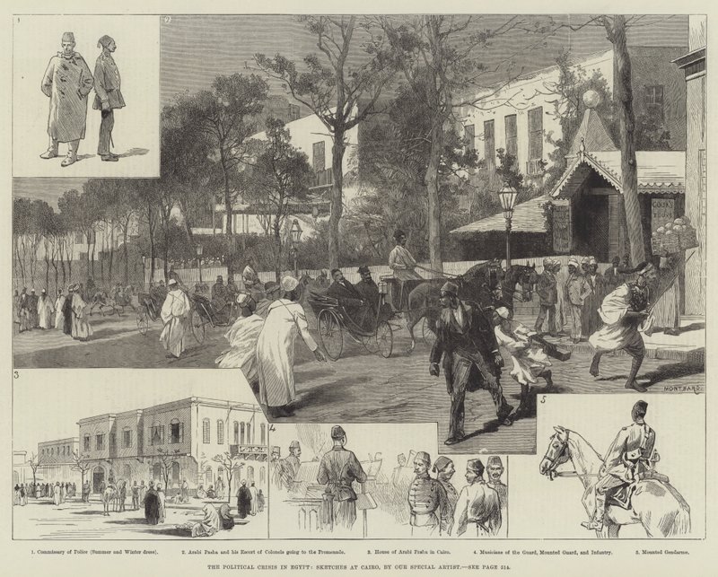 De politieke crisis in Egypte, schetsen in Caïro door Charles Auguste Loye