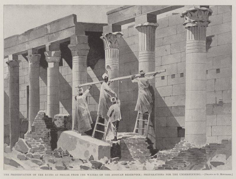 Het Behoud van de Ruïnes van Philae tegen het Water van het Assouan Reservoir, Voorbereidingen voor de Ondersteuning door Charles Auguste Loye