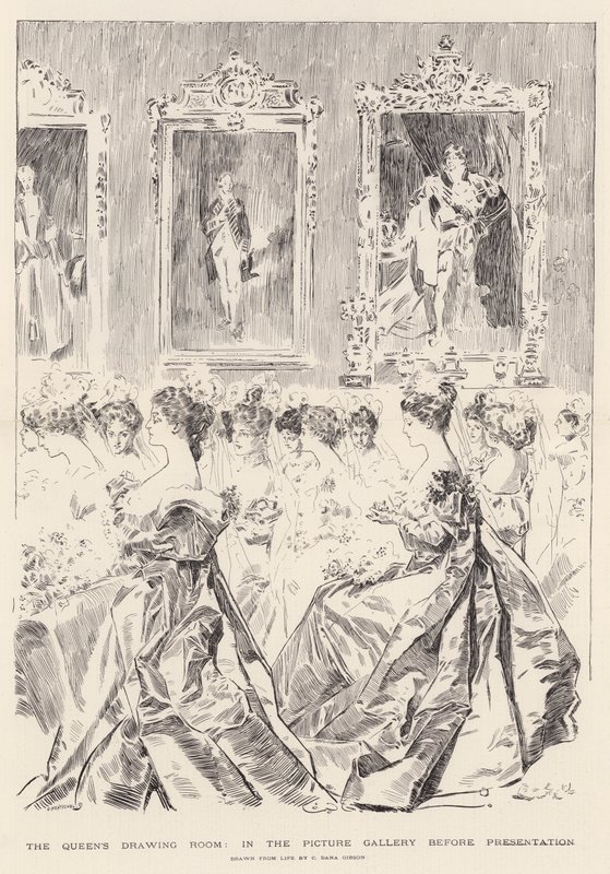 De tekenkamer van de koningin, in de schilderijengalerij voor presentatie door Charles Dana Gibson