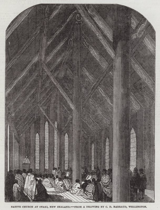 Inheemse Kerk in Otaki, Nieuw-Zeeland door Charles Decimus Barraud