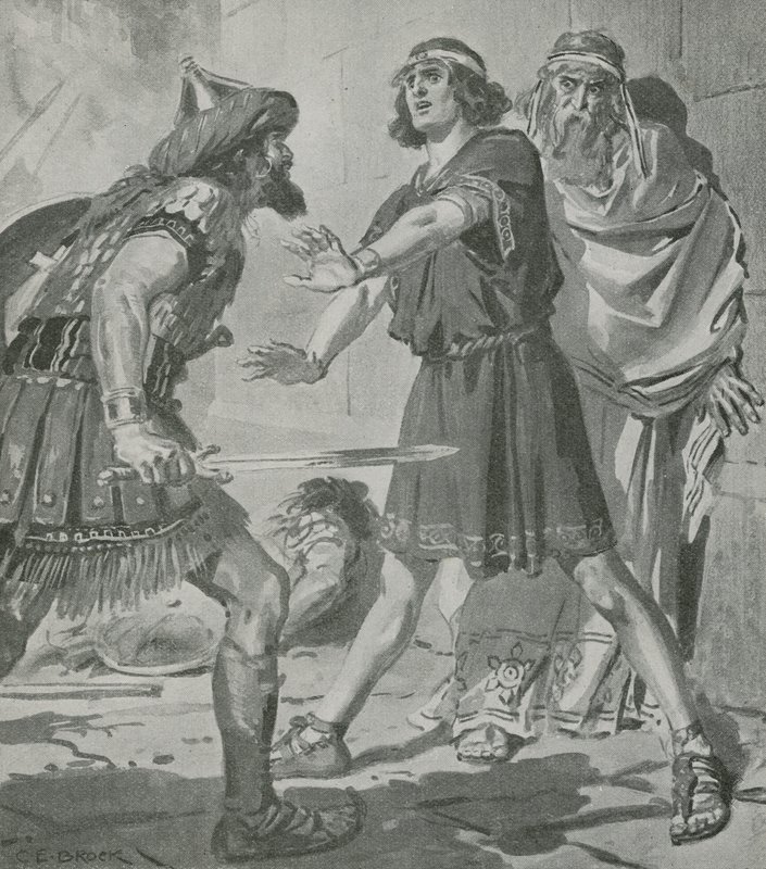 Croesus, koning van Lydië, wordt van de dood gered door de stem van zijn dove en stomme zoon door Charles Edmund Brock