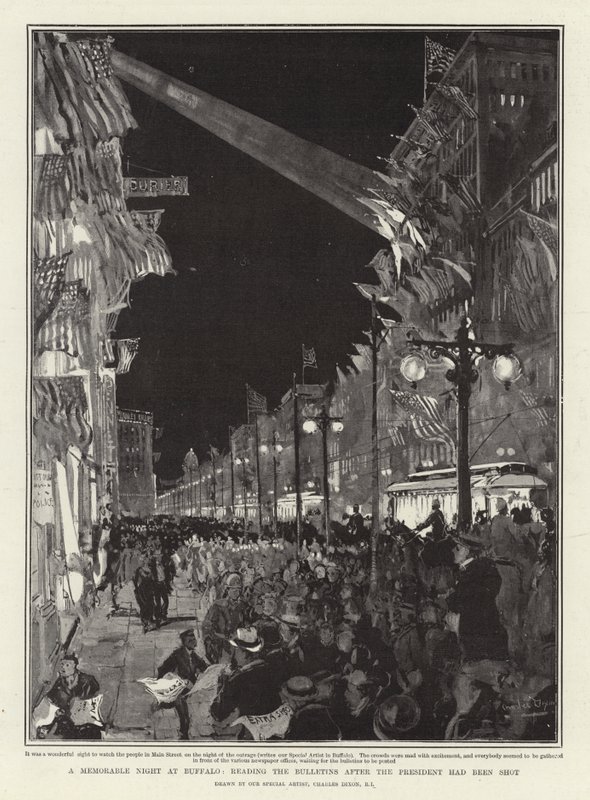 Een gedenkwaardige nacht in Buffalo, het lezen van de bulletins nadat de president was neergeschoten door Charles Edward Dixon