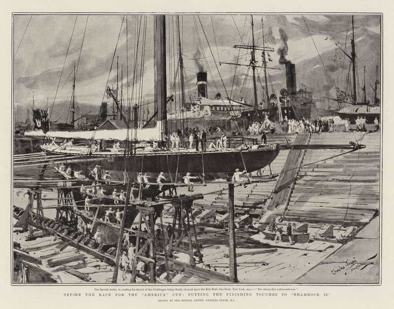 Voor de Race om de America Cup, de Laatste Hand Leggen aan Shamrock II door Charles Edward Dixon