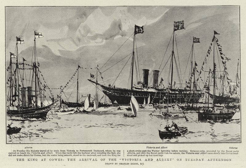 De Koning bij Cowes, de Aankomst van de Victoria en Albert op Dinsdagmiddag door Charles Edward Dixon
