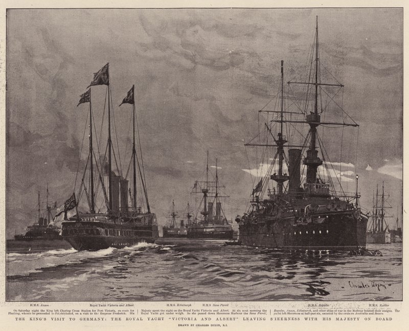 Het Bezoek van de Koning aan Duitsland, het Koninklijke Jacht Victoria en Albert vertrekt uit Sheerness met Zijne Majesteit aan Boord door Charles Edward Dixon