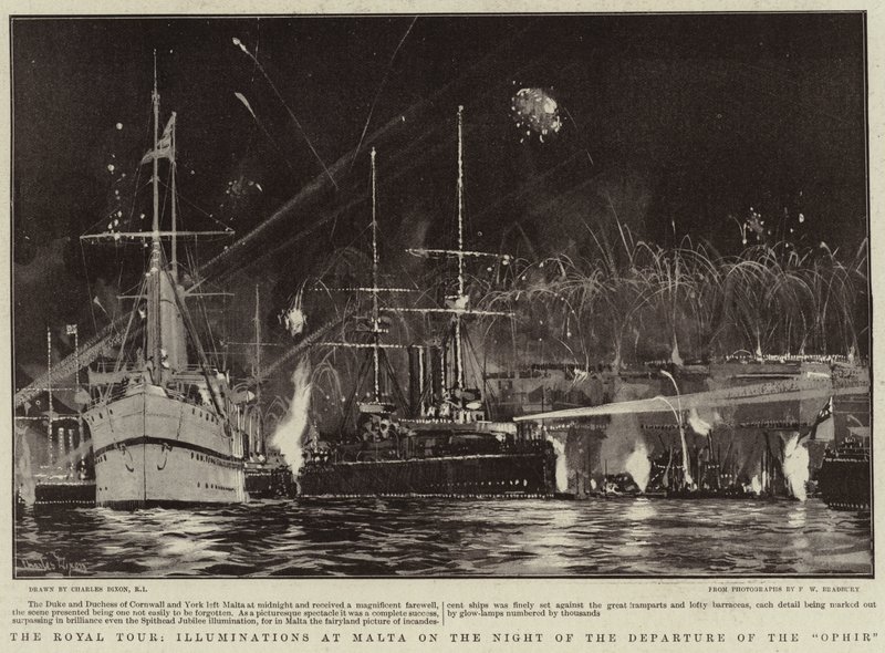 De Koninklijke Tour, Verlichtingen in Malta op de Nacht van het Vertrek van de Ophir door Charles Edward Dixon