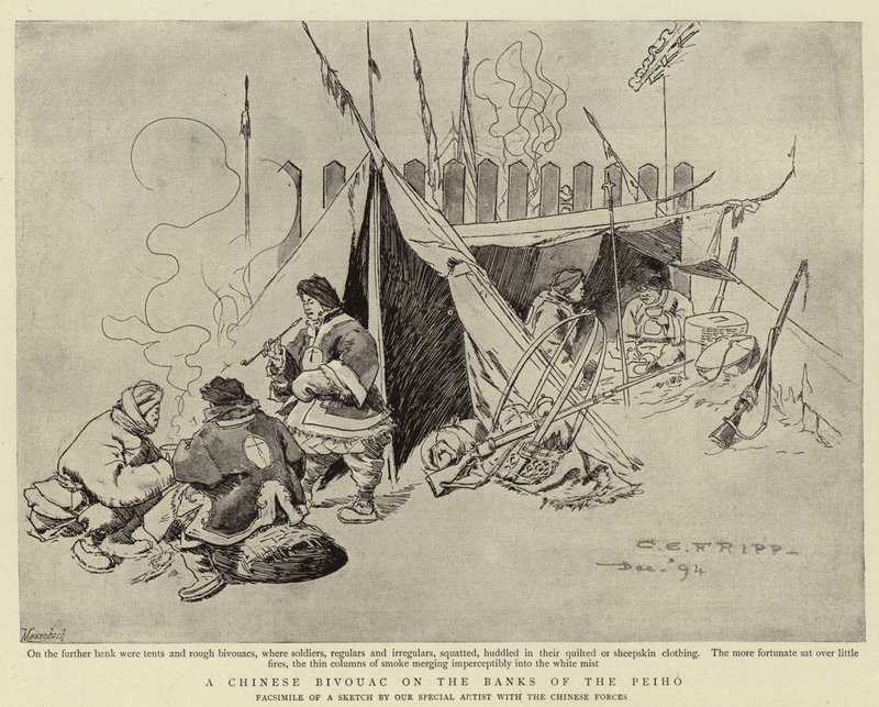 Een Chinese bivak aan de oevers van de Peiho door Charles Edwin Fripp