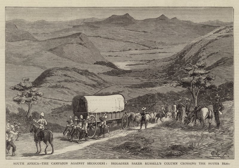 Zuid-Afrika, de Campagne tegen Secocoeni, Kolom van Brigadier Baker Russell steekt de Botha Berg over door Charles Edwin Fripp