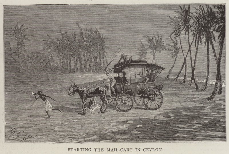 Het Starten van de Postkar in Ceylon door Charles Edwin Fripp