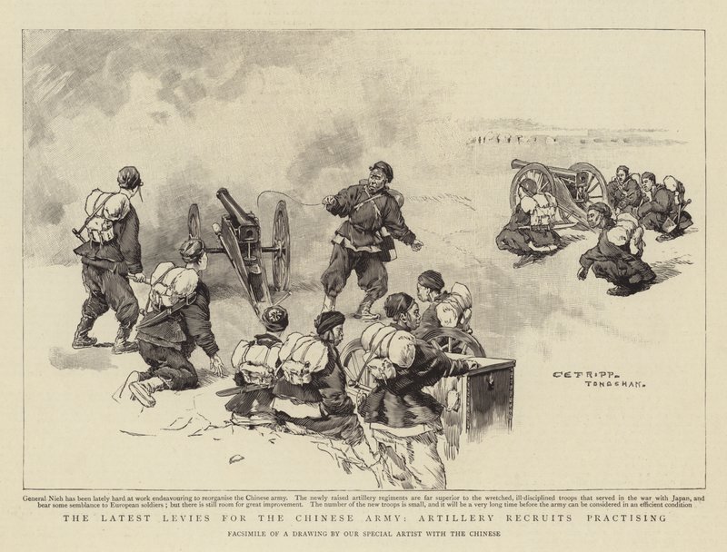 De nieuwste rekruten voor het Chinese leger, artillerierekruten oefenen door Charles Edwin Fripp
