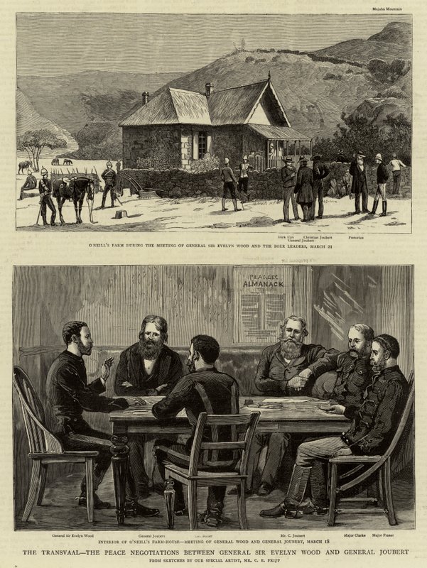 De Transvaal, de vredesonderhandelingen tussen generaal Sir Evelyn Wood en generaal Joubert door Charles Edwin Fripp