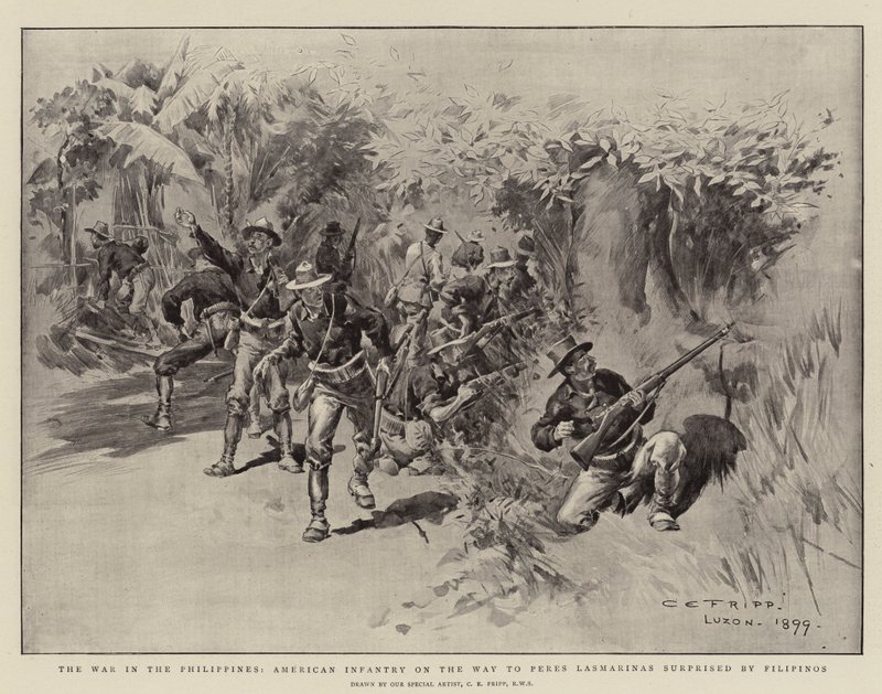 De oorlog op de Filippijnen, Amerikaanse infanterie op weg naar Peres Lasmarinas verrast door Filipino