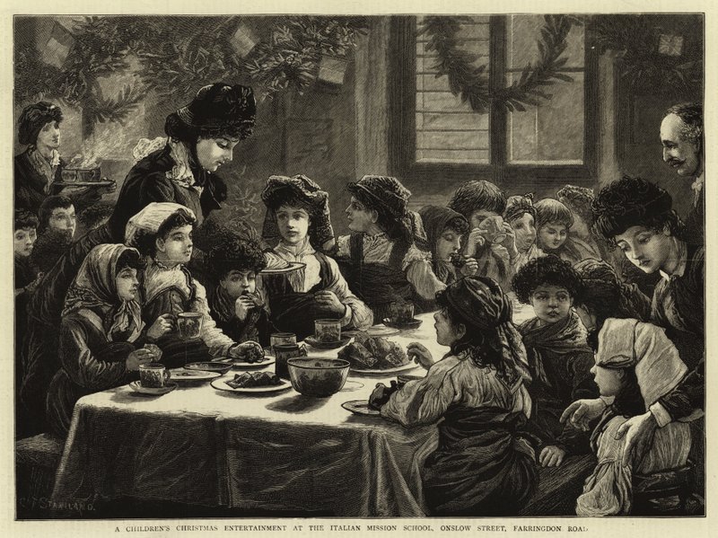 Een Kinderkerstvermaak bij de Italiaanse Missieschool, Onslow Street, Farringdon Road door Charles J. Staniland