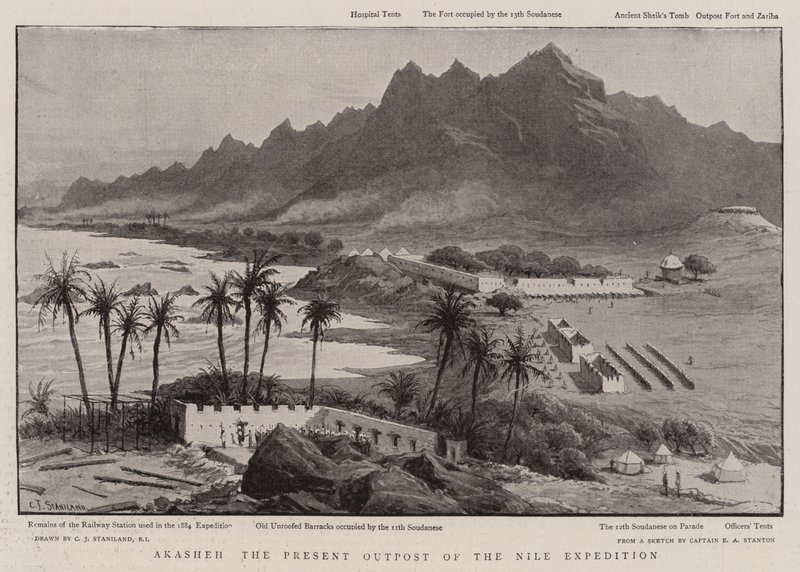 Akasheh de huidige buitenpost van de Nijl-expeditie door Charles J. Staniland