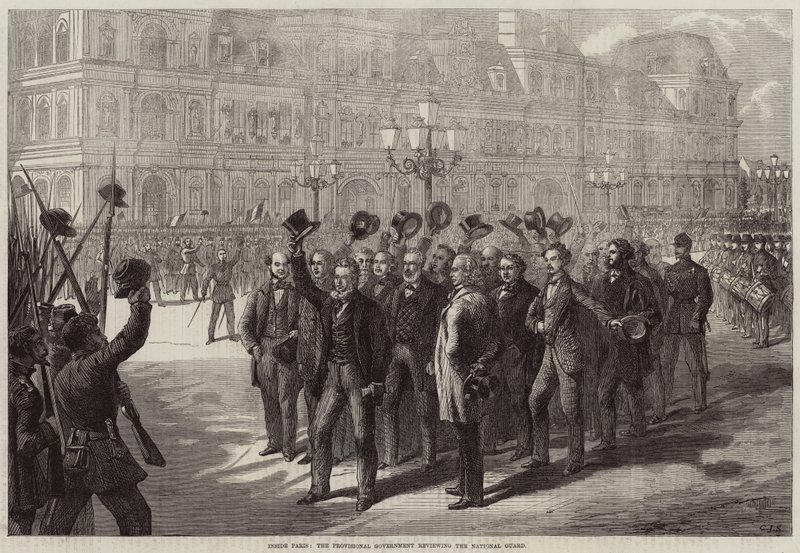 Binnen Parijs, de Voorlopige Regering beoordeelt de Nationale Garde door Charles J. Staniland
