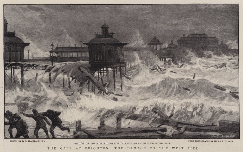 De Storm in Brighton, de Schade aan de West Pier door Charles J. Staniland