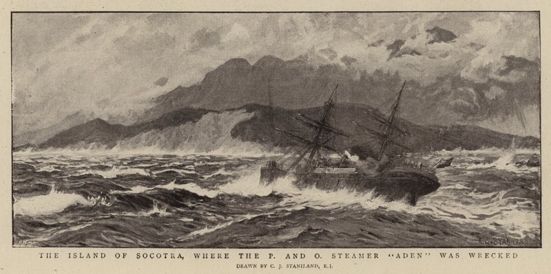 Het Eiland Socotra, waar de P en O Stoomboot Aden verging door Charles J. Staniland