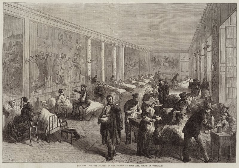 De Oorlog, Gewonde Soldaten in de Galerie de Louis XIII, Paleis van Versailles door Charles J. Staniland