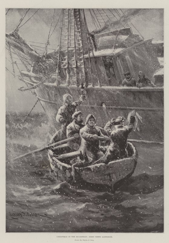 Kerstmis in de rede, goede stemming aan boord door Charles John de Lacy
