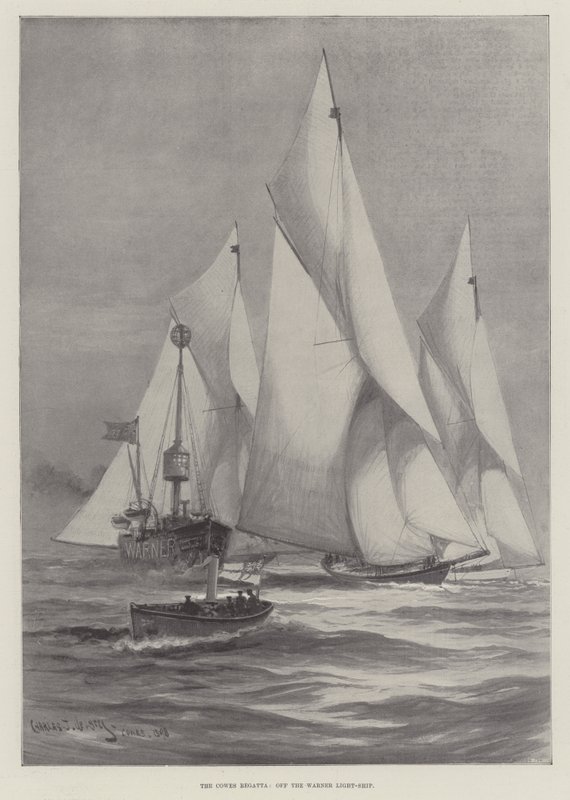 De Cowes Regatta, bij het Warner Lichtschip door Charles John de Lacy