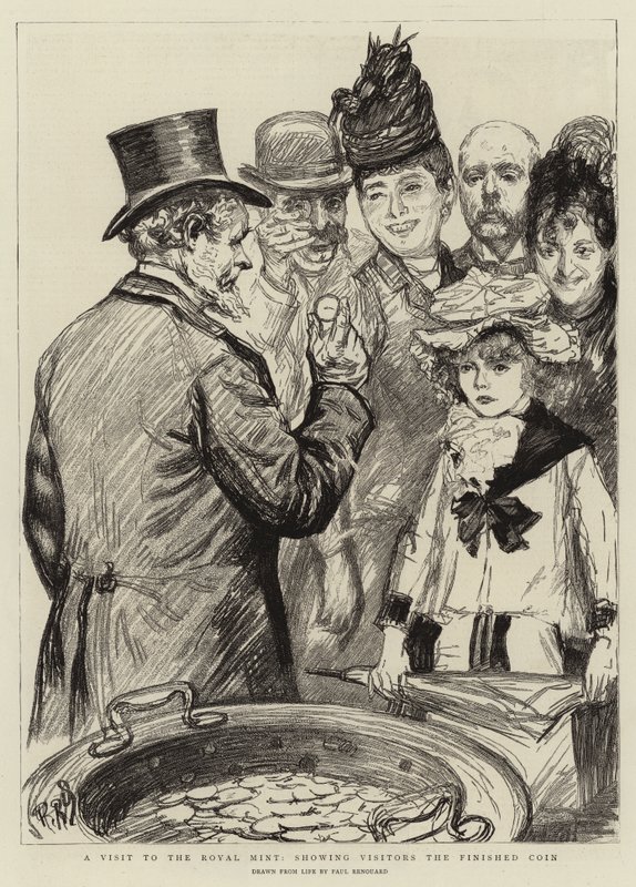 Een bezoek aan de Koninklijke Munt, bezoekers de Voltooide Munt laten zien door Charles Paul Renouard