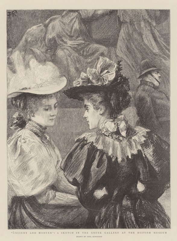 Oud en Modern, een Schets in de Griekse Galerij van het British Museum door Charles Paul Renouard