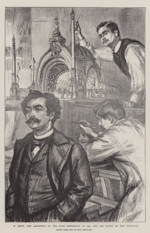 M Binet, de architect van de Parijse tentoonstelling van 1900, en zijn model van de ingang door Charles Paul Renouard