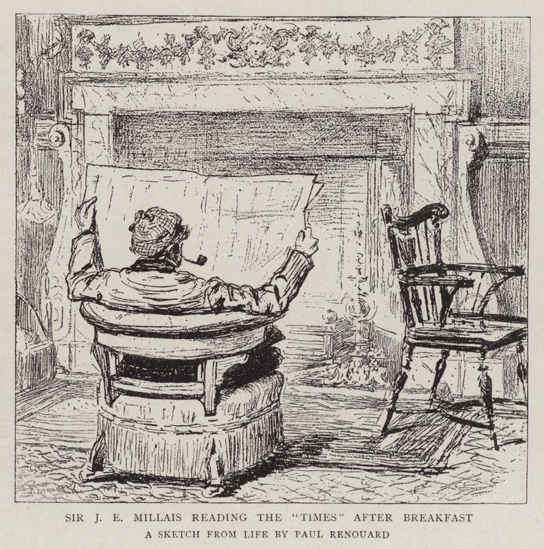 Sir J E Millais leest The Times na het ontbijt door Charles Paul Renouard