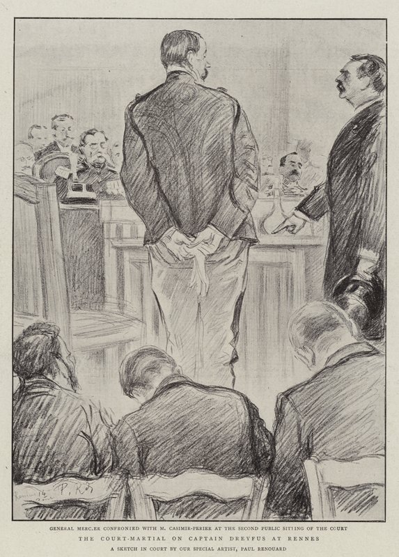 De krijgsraad over kapitein Dreyfus in Rennes door Charles Paul Renouard