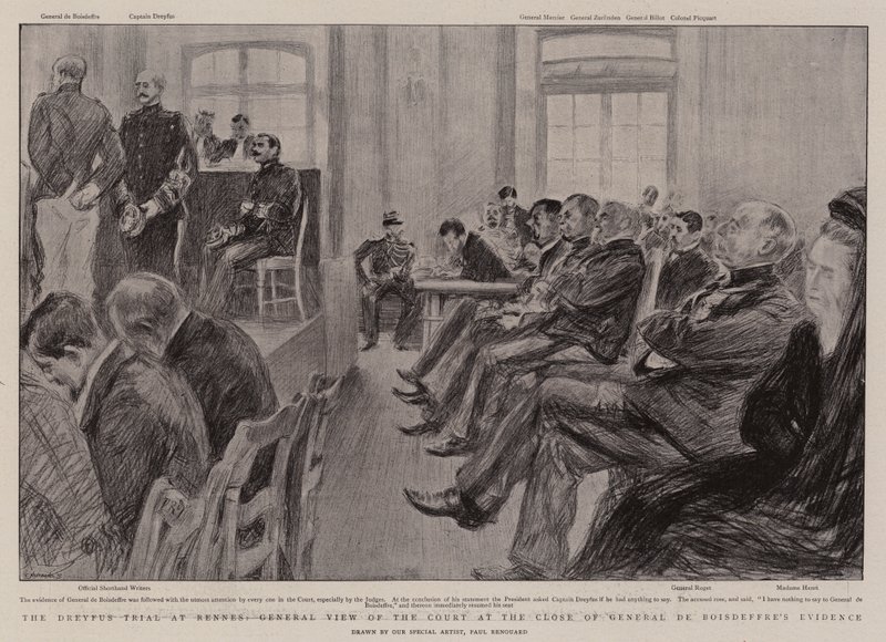 Het Dreyfus-proces in Rennes, algemeen overzicht van de rechtbank aan het einde van het bewijs van generaal de Boisdeffre door Charles Paul Renouard