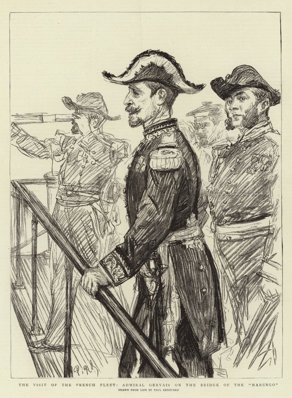 Het bezoek van de Franse vloot, admiraal Gervais op de brug van de Marengo door Charles Paul Renouard