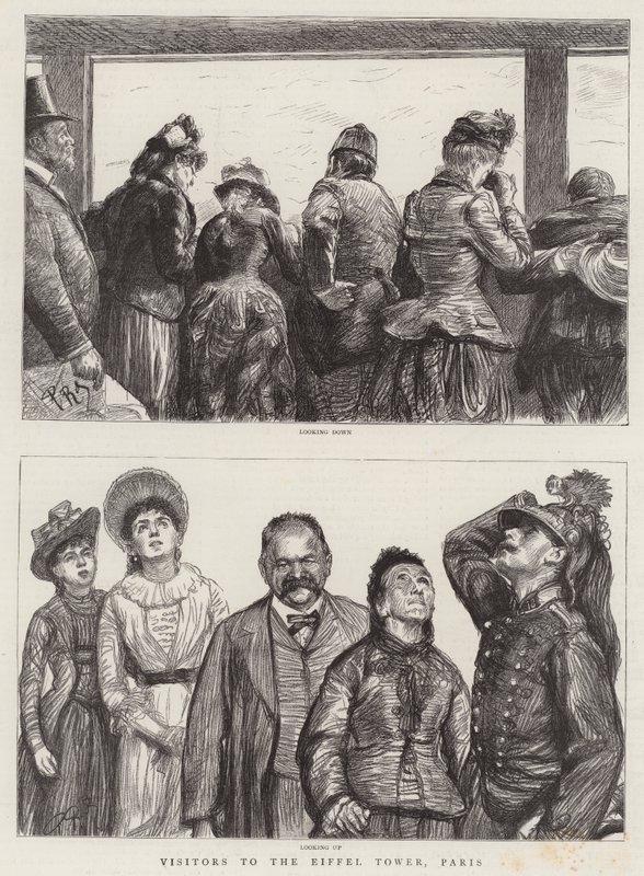 Bezoekers van de Eiffeltoren, Parijs door Charles Paul Renouard