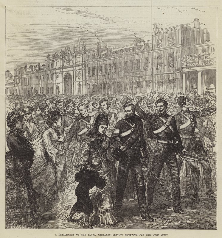 Een detachement van de Koninklijke Artillerie vertrekt uit Woolwich naar de Goudkust door Sir John Charles Robinson