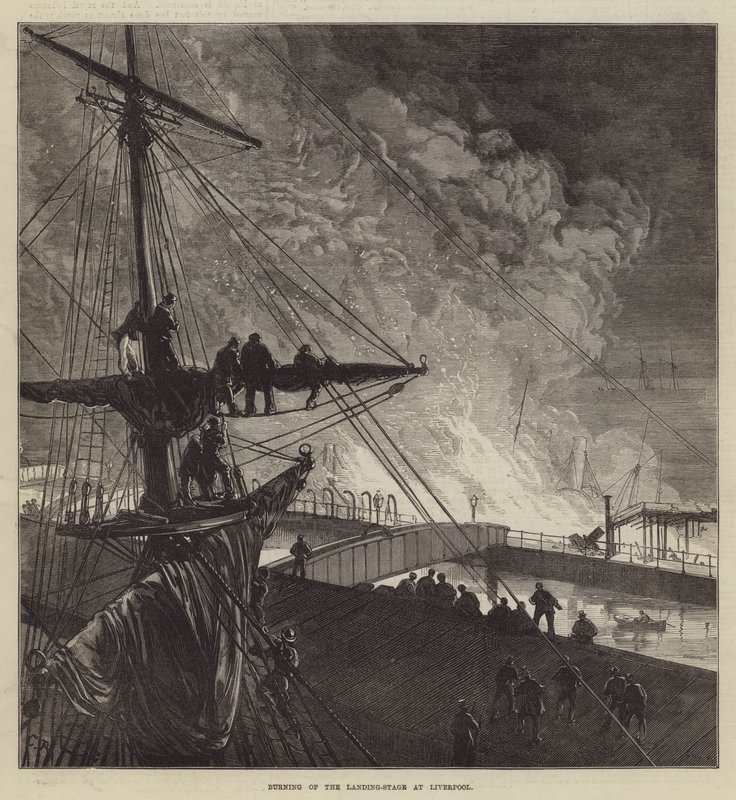 Brand van de aanlegsteiger in Liverpool door Sir John Charles Robinson