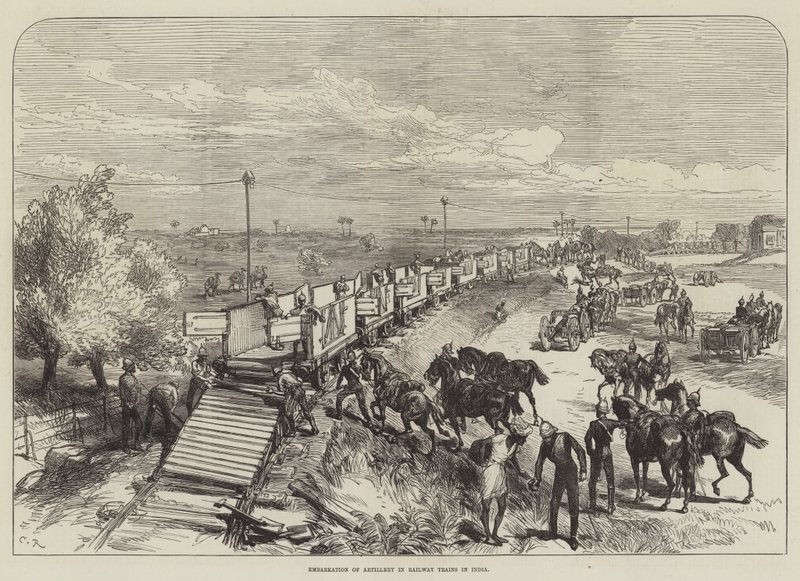 Inscheping van artillerie in treinen in India door Sir John Charles Robinson