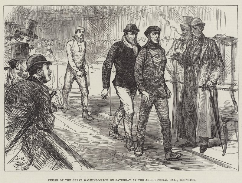 Einde van de grote wandelwedstrijd op zaterdag in de Agricultural Hall, Islington door Sir John Charles Robinson