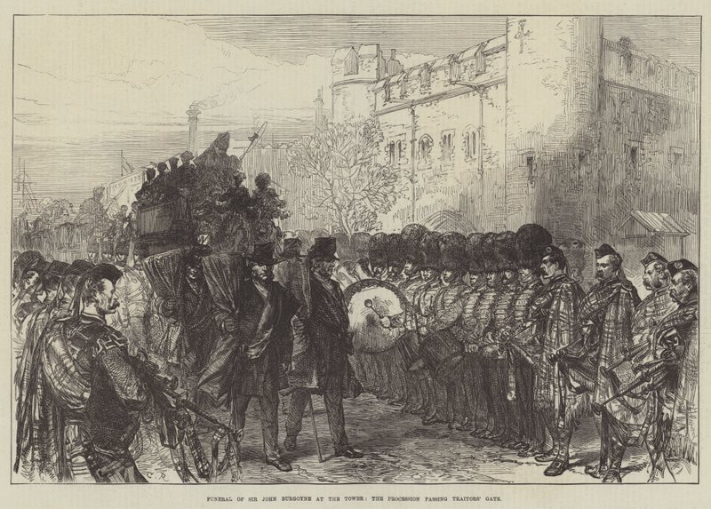 Begrafenis van Sir John Burgoyne in de Tower, de processie passeert Traitors