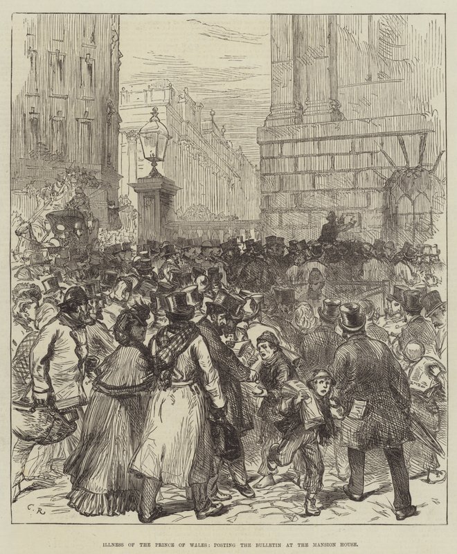 Ziekte van de Prins van Wales, het plaatsen van het bulletin bij het Mansion House door Sir John Charles Robinson