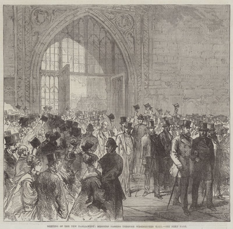 Vergadering van het nieuwe parlement, leden die door Westminster Hall lopen door Sir John Charles Robinson