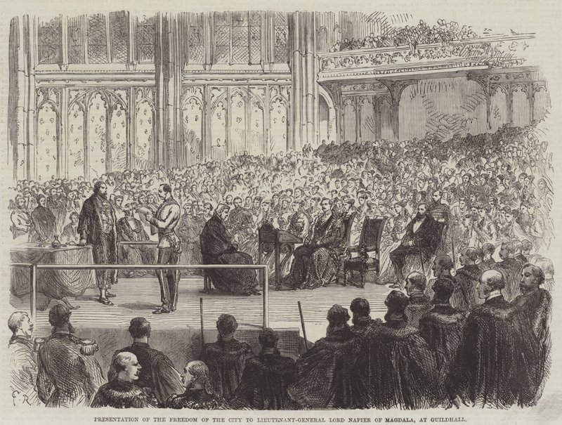Overhandiging van de Vrijheid van de Stad aan Luitenant-Generaal Lord Napier van Magdala, in Guildhall door Sir John Charles Robinson