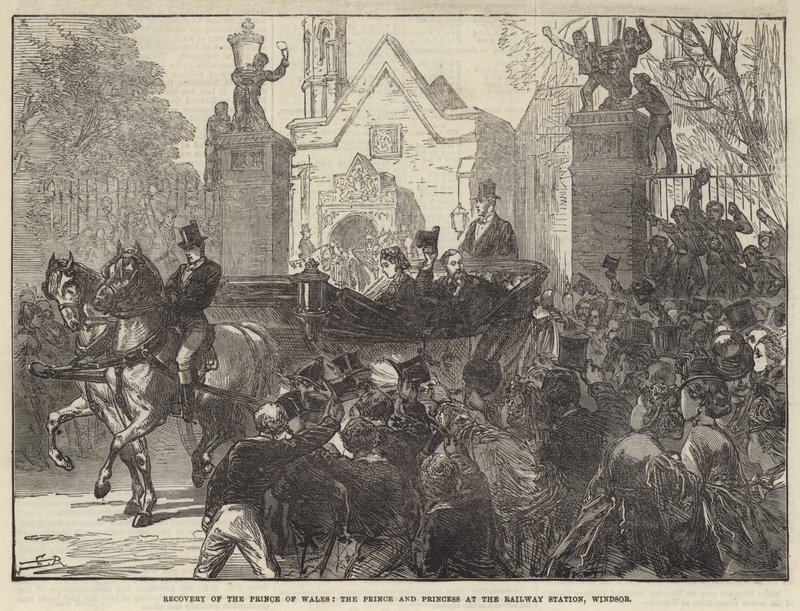Herstel van de Prins van Wales, de Prins en Prinses op het Treinstation, Windsor door Sir John Charles Robinson