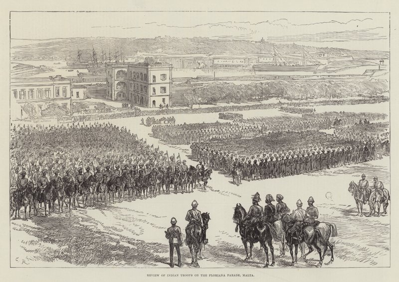 Review van Indiase Troepen op de Floriana Parade, Malta door Sir John Charles Robinson