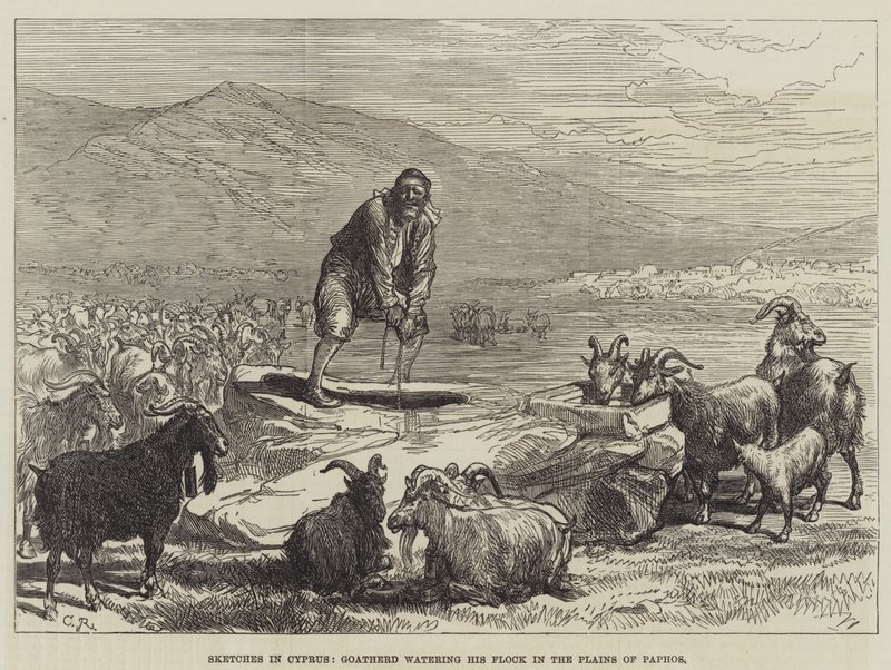 Schetsen in Cyprus, Geitenhoeder die zijn Kudde water geeft in de Vlakte van Paphos door Sir John Charles Robinson
