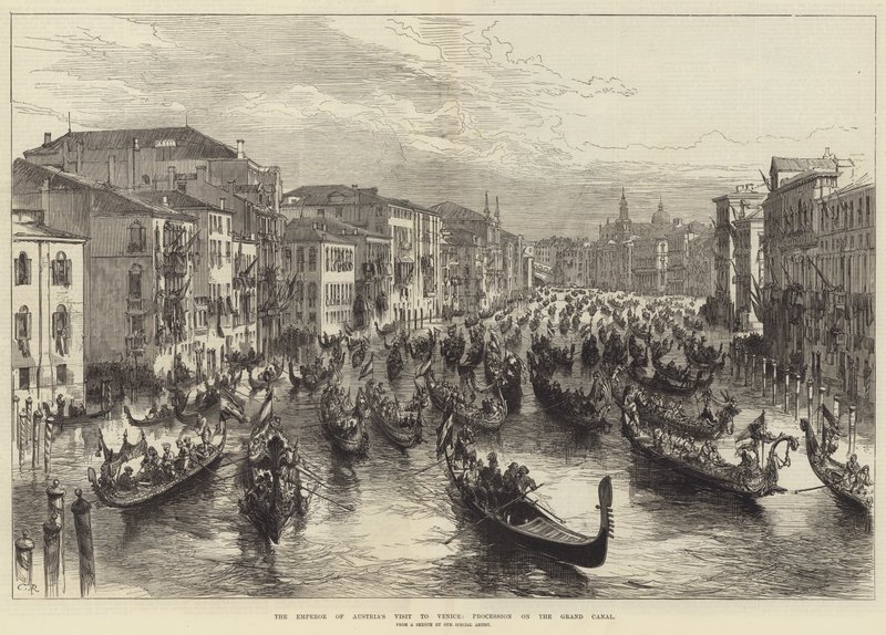 Het bezoek van de keizer van Oostenrijk aan Venetië, processie op het Canal Grande door Sir John Charles Robinson