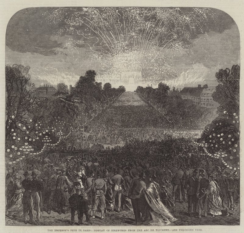 Het Feest van de Keizer in Parijs, Vuurwerkshow vanaf de Arc de Triomphe door Sir John Charles Robinson