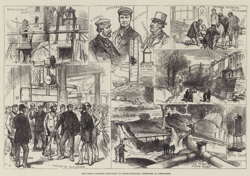 De grote mijnexplosie in Monmouthshire, schetsen in Abercarne door Sir John Charles Robinson